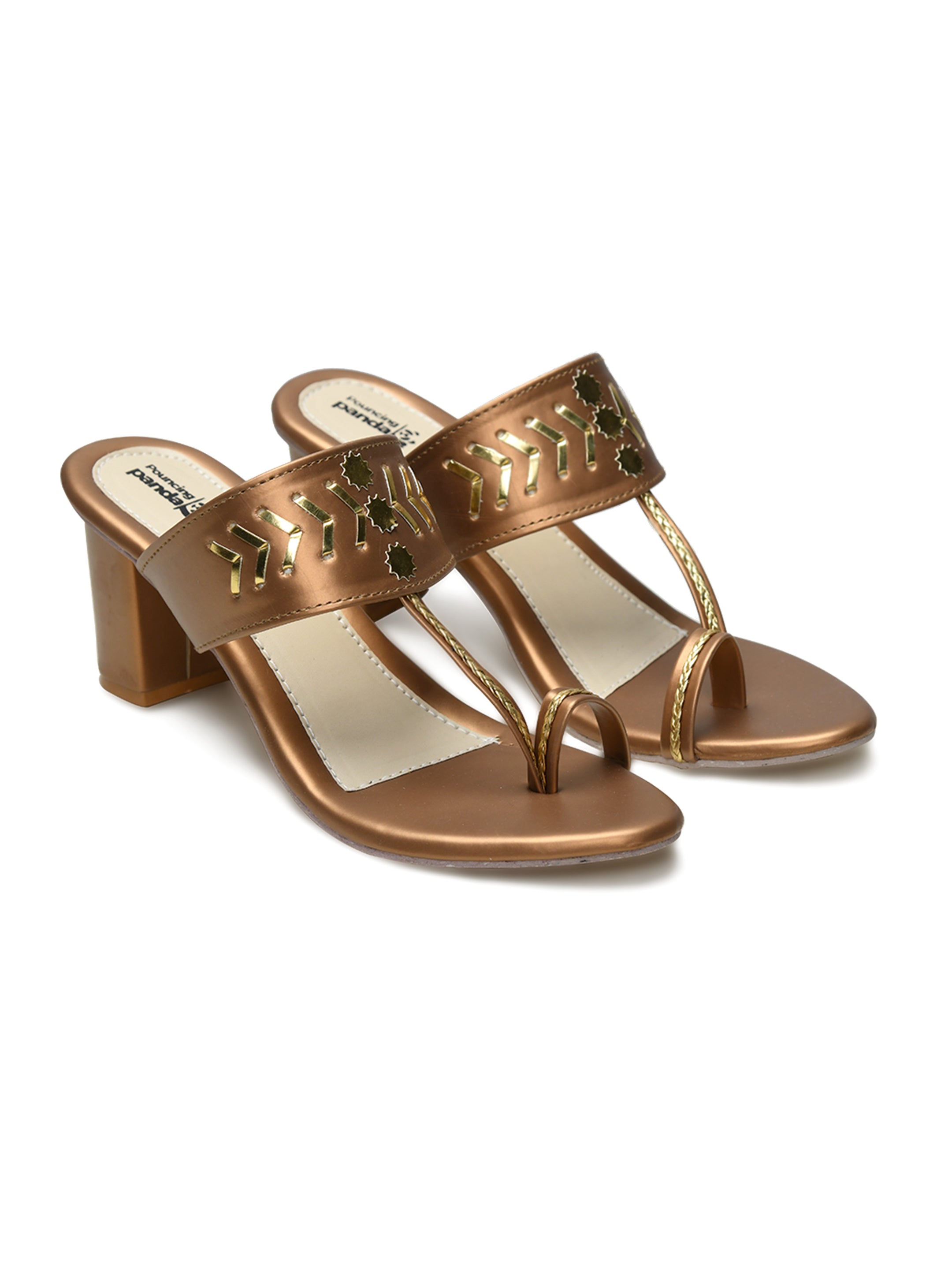 Copper Ethnic Kolhapuri Triangle Heels Sandal