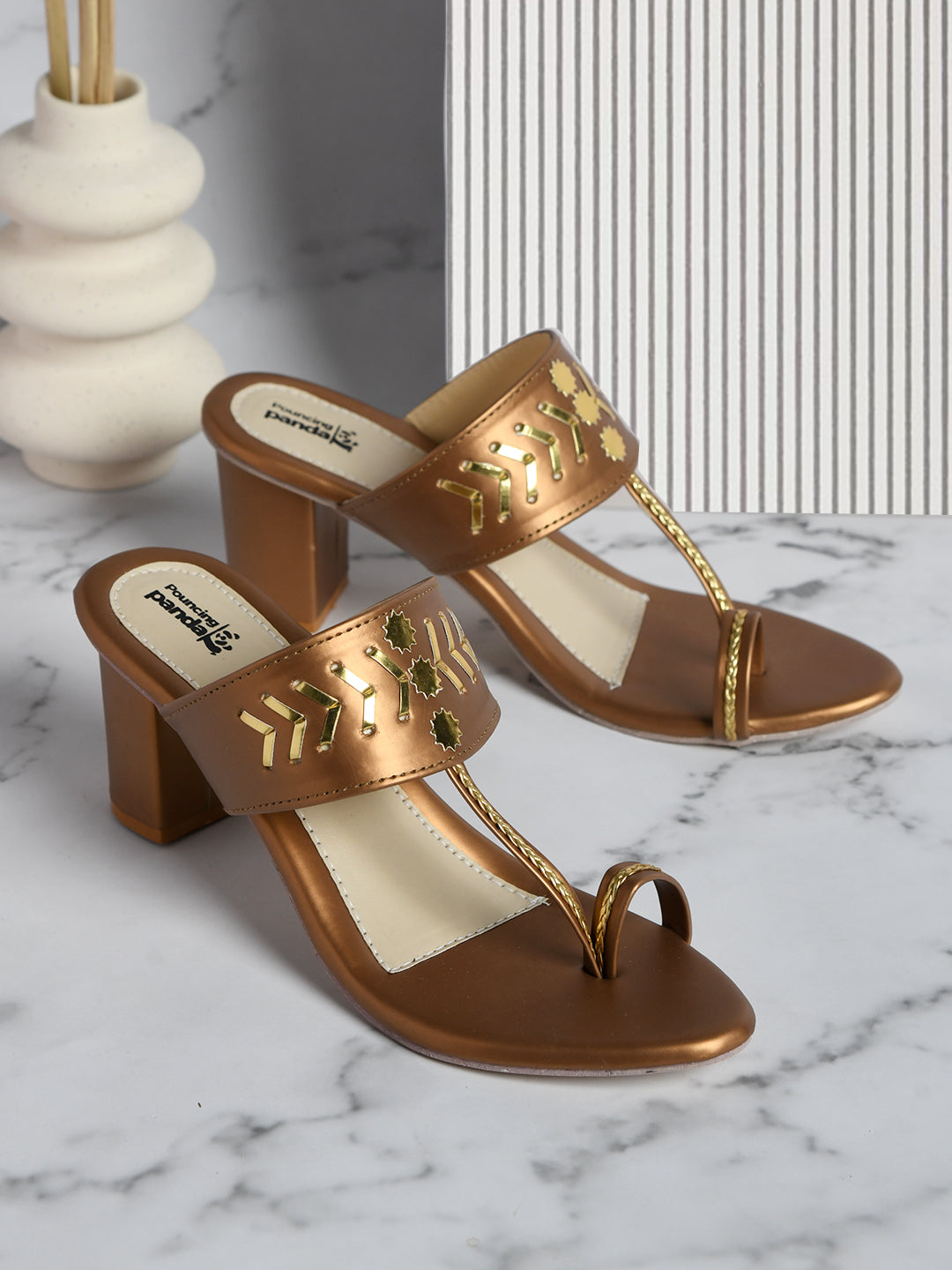 Copper Ethnic Kolhapuri Triangle Heels Sandal