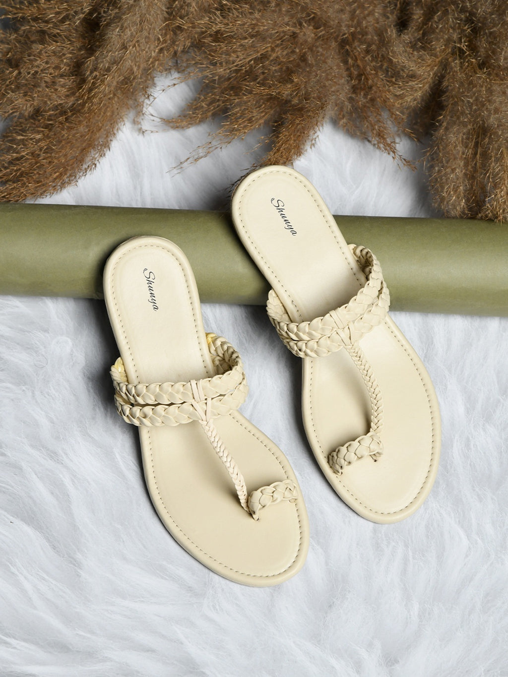 Elegant Cream Braided Toe-Ring Flat Sandals for Everyday Comfort