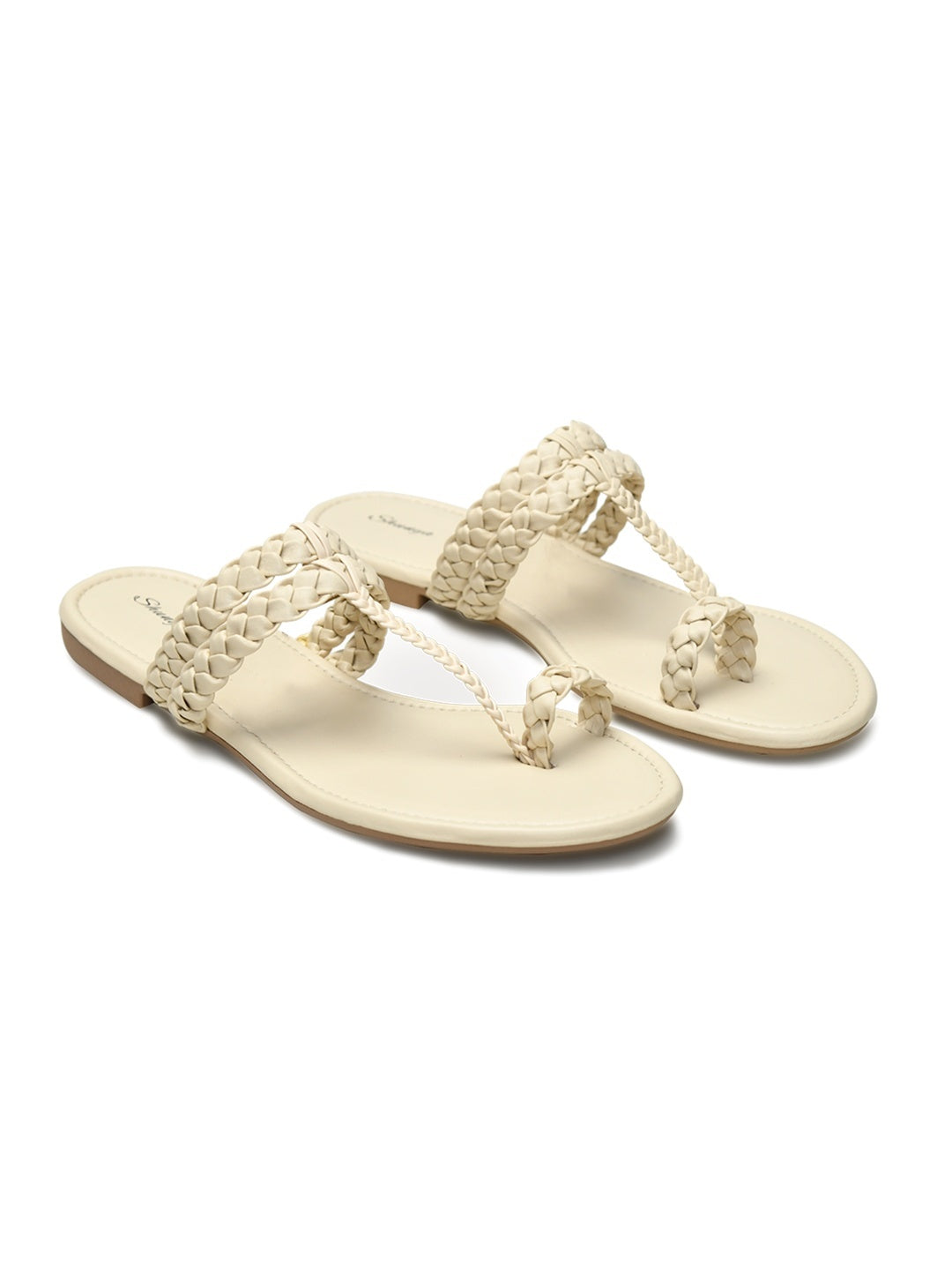 Elegant Cream Braided Toe-Ring Flat Sandals for Everyday Comfort