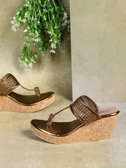 Copper Braided Toe Ring Wedge Sandal
