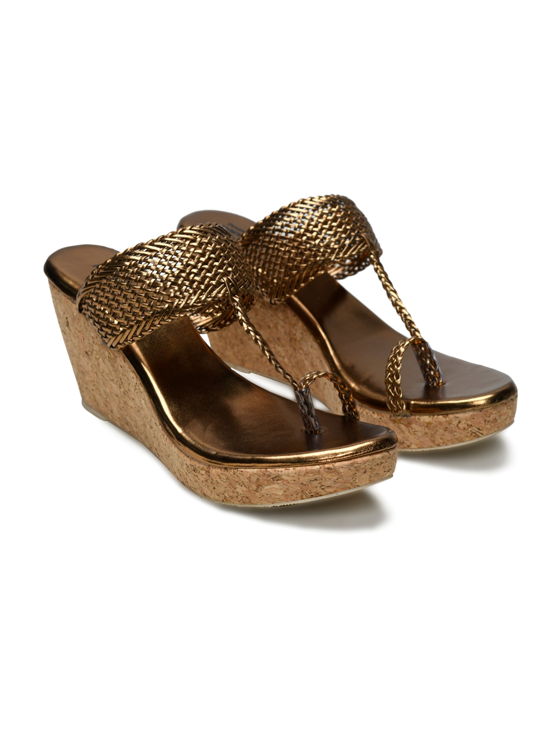 Copper Braided Toe Ring Wedge Sandal