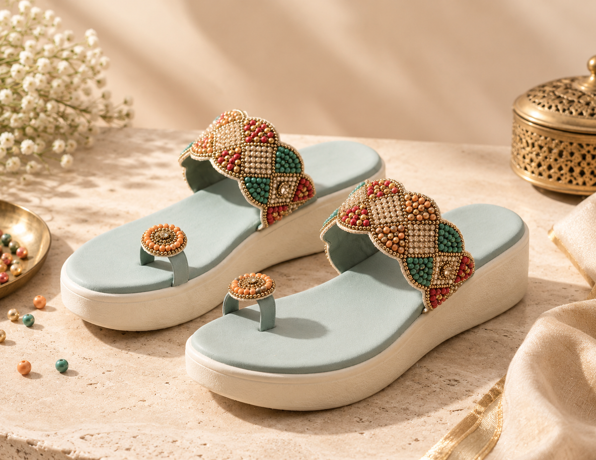 Sea Green Embellished Platform Wedges