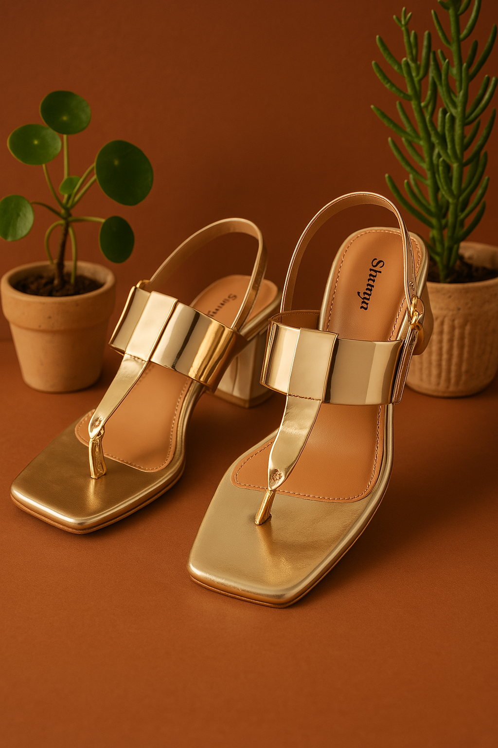 Golden Toe-Ring Block Heel Sandals for Women | Trendy Partywear & Ethnic Footwear | Shunya Footwear