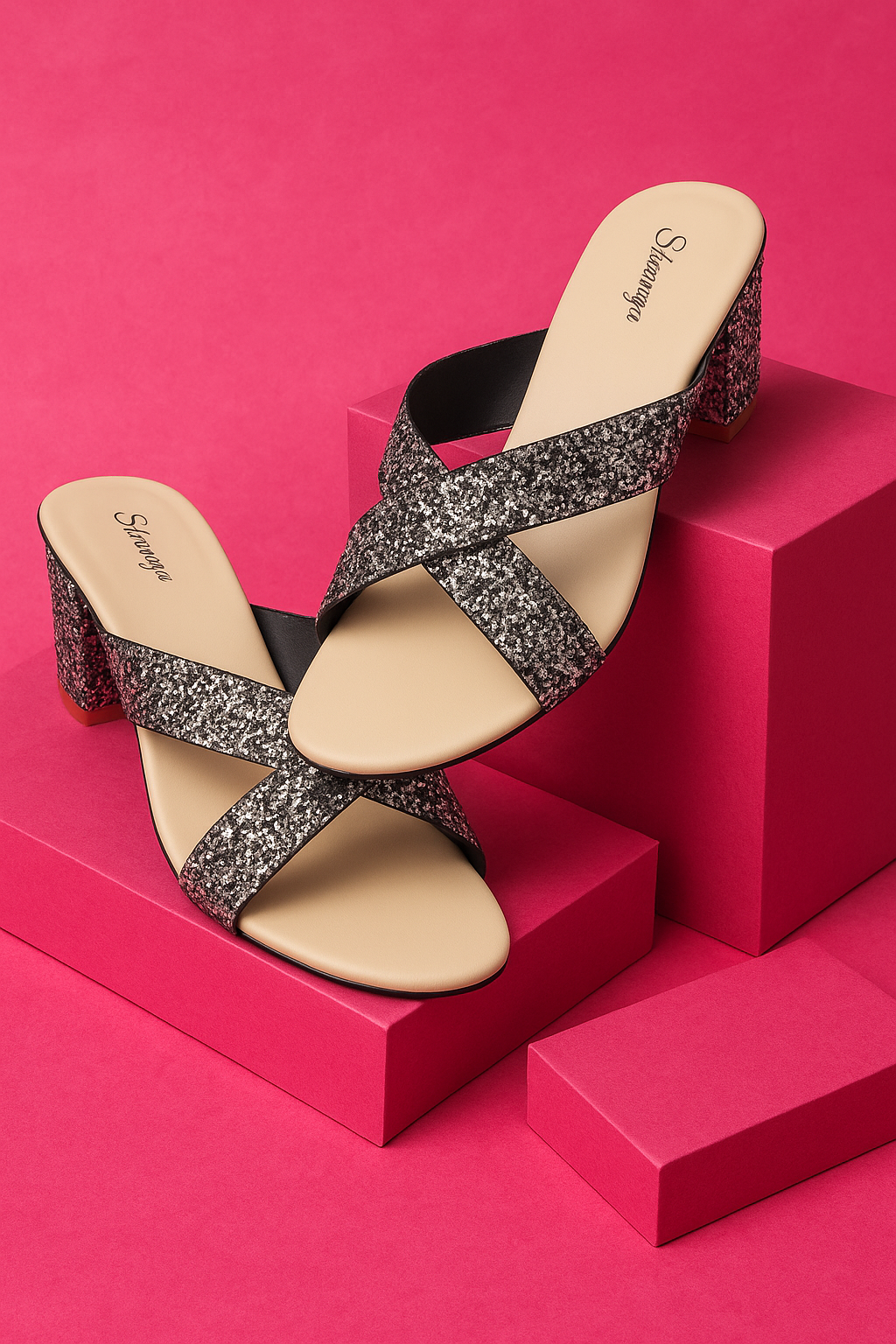 Black Criss Cross Sparkle Chini Sandal