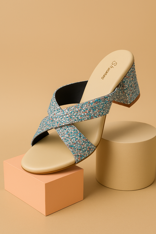 Blue Criss Cross Sparkle Chini Sandal