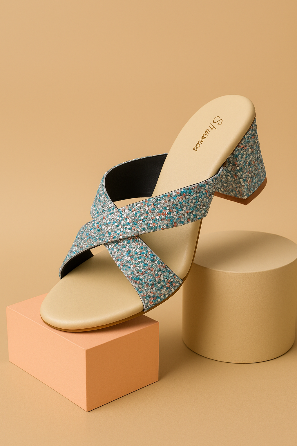 Shunya Women's Comfortable Blue Criss-Cross Block Heels Sandals for Casual and party wear Occasions