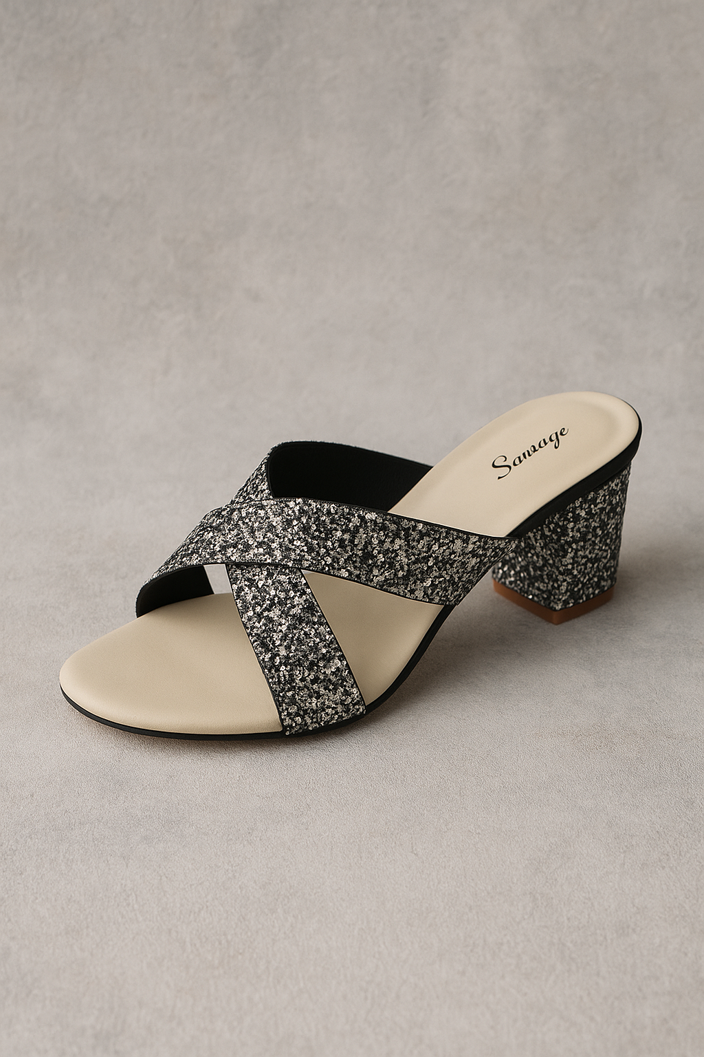 Black Criss Cross Sparkle Chini Sandal