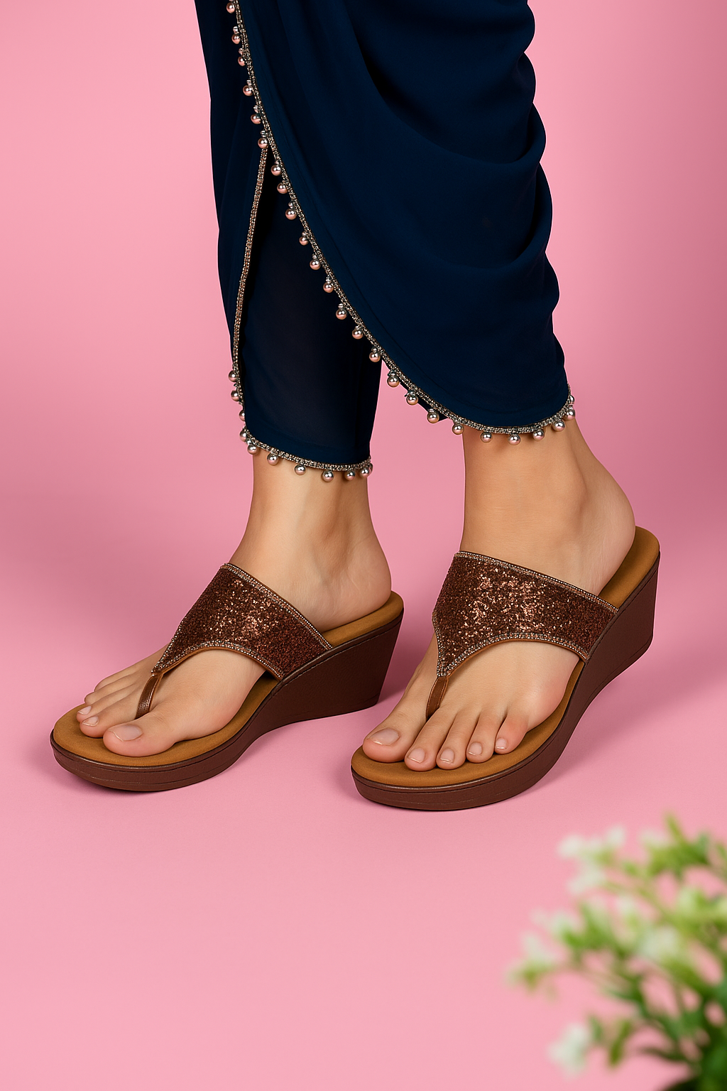 Shunya Footwear Comfortable Antique thong Style round toe slip-on wedge sandal for casual and Evening occassions