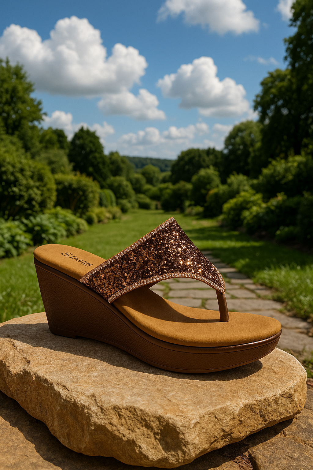 Shunya Footwear Comfortable Antique thong Style round toe slip-on wedge sandal for casual and Evening occassions