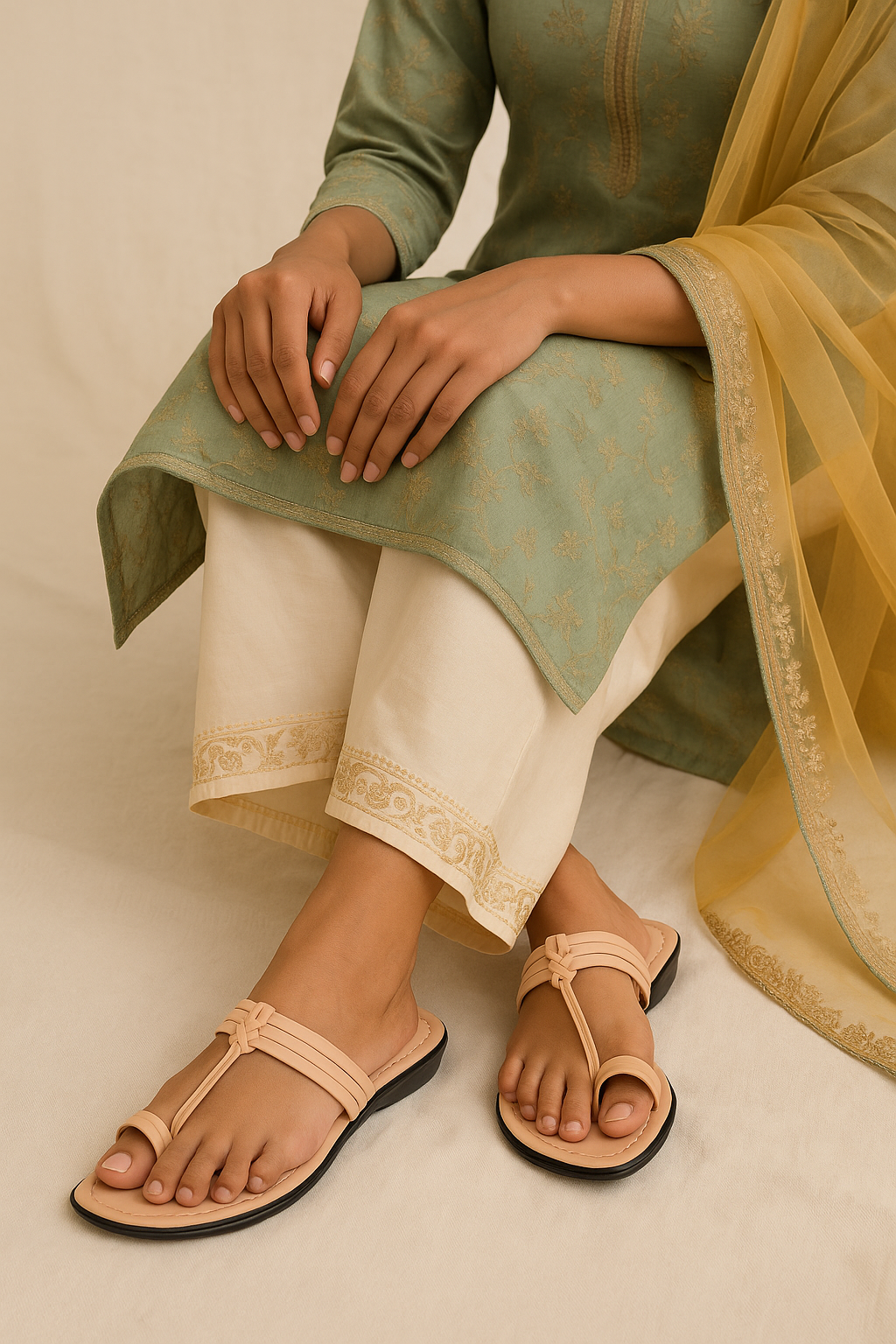 Shunya Women’s Cream Toe Ring Flats | Stylish Ethnic & Casual Slip-On Sandals | Comfortable Daily Wear Footwear for Women & Girls