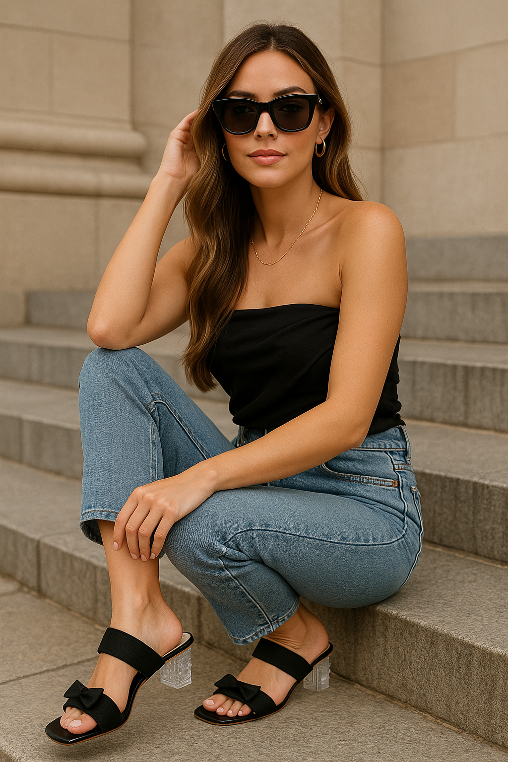 Shunya Women's Elegant Black Bow Heels | Transparent Block Party Sandals