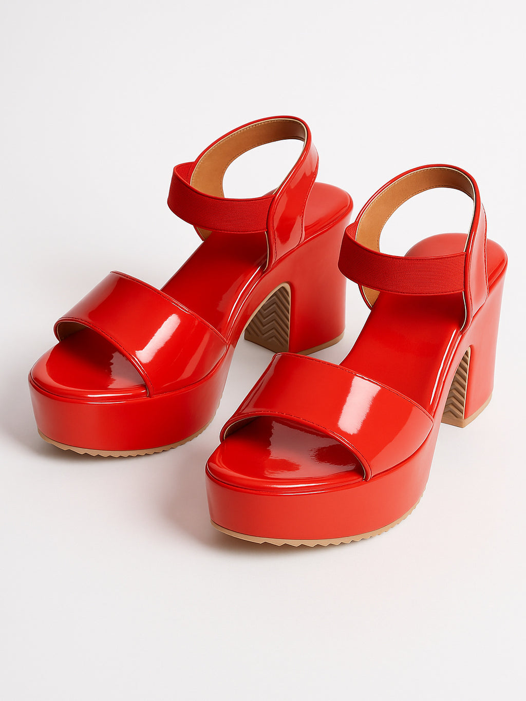 Red Smart Slip on Slides Mules Platform Round Toe Wedge Sandals Ankle Loop Open Toe Heel Sandals for Casual and wedding occassions