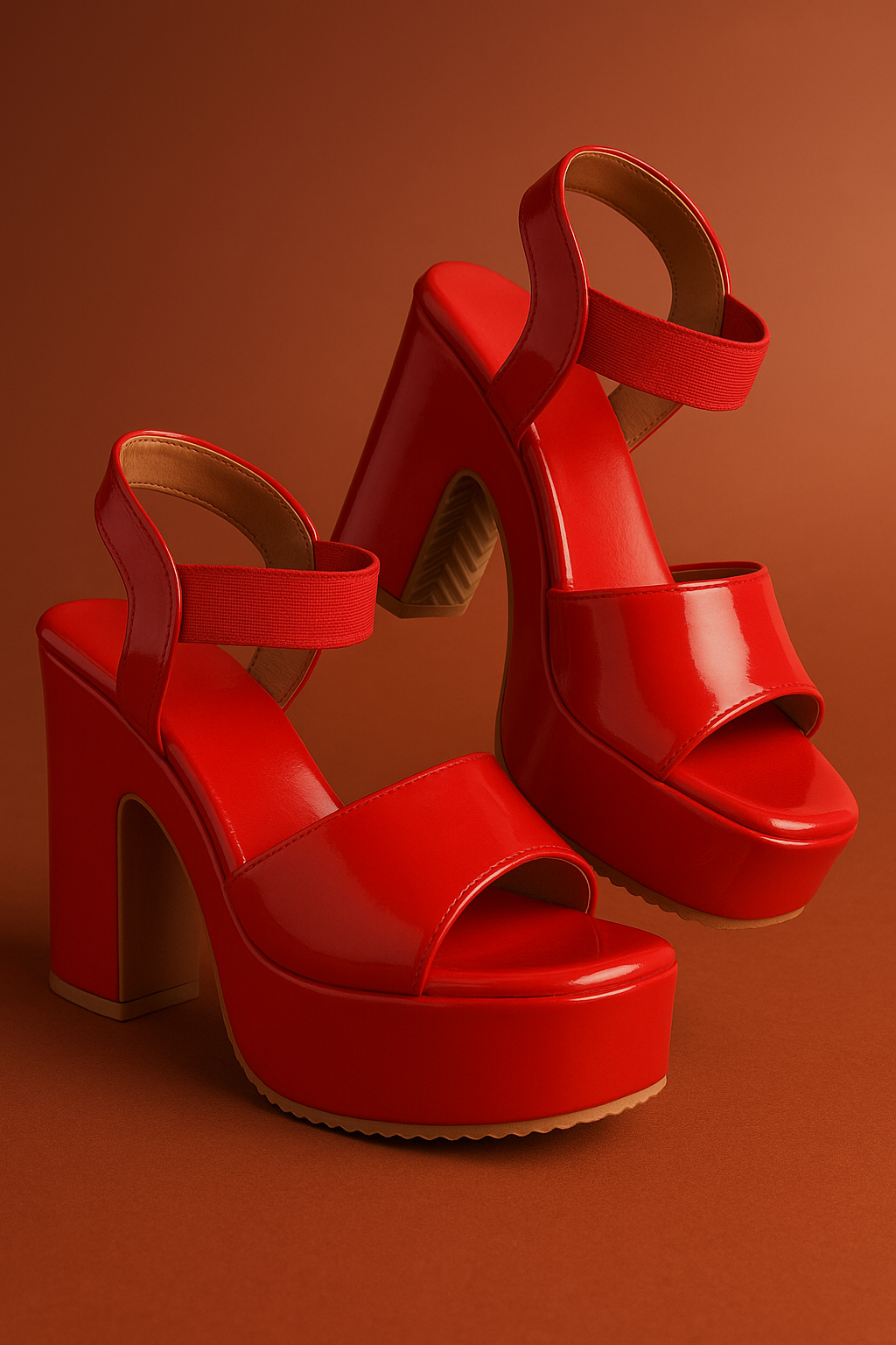 Shunya Women Red Patent Block Heel Sandals | Stylish Party Wear Heels with Back Strap