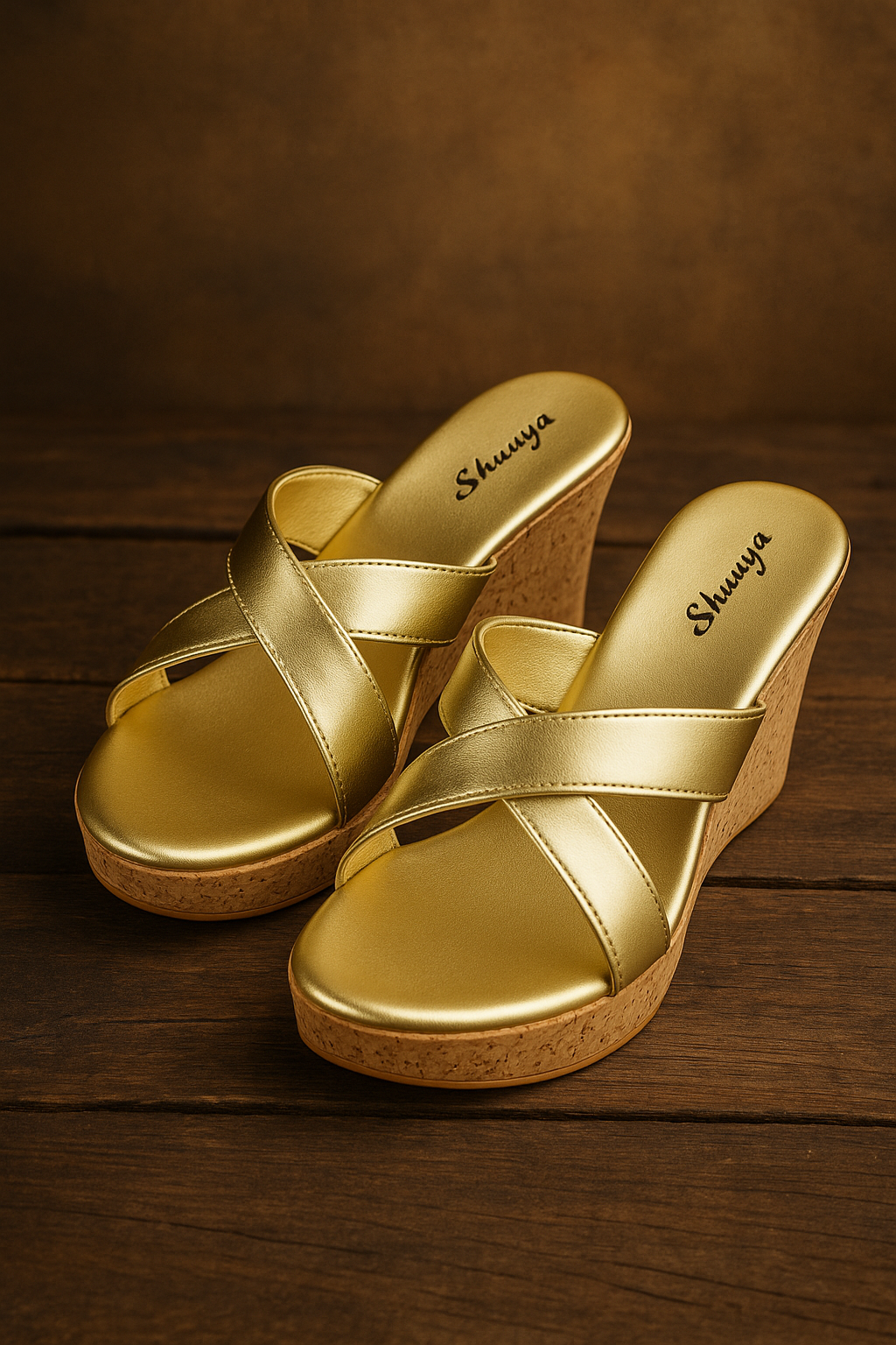 L.Gold Criss Cross Wedge Sandal
