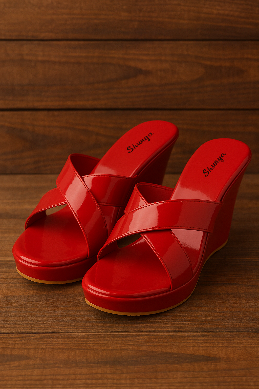 Shunya Women's Red Criss Cross Wedge Sandals | Classy Open Round Toe Wedges | Comfortable Light weight Stylish Slippers | Trendy Criss Cross Pattern For Casual and Wedding Occassions.