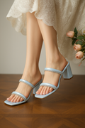 Shunya Women Comfortable S.Blue Open Square toe Block Heel Rhinestone Slip-On 2 Strap Sandal For traditional And wedding Occassions