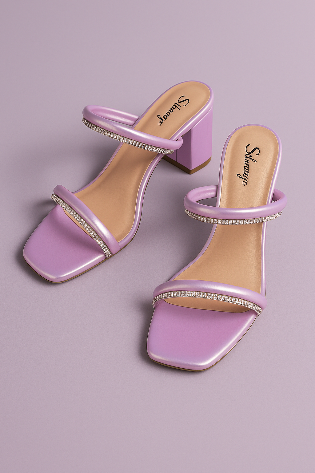 Shunya Women Comfortable Pink Open Square toe Block Heel Rhinestone Slip-On 2 Strap Sandal For traditional And wedding Occassions