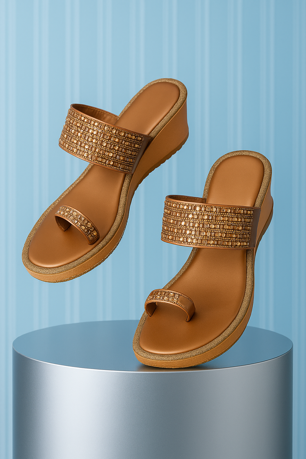 Shunya Golden Toe-Ring Wedge Sandals for Women | Stone-Studded Partywear Slippers | Ethnic & Festive Footwear
