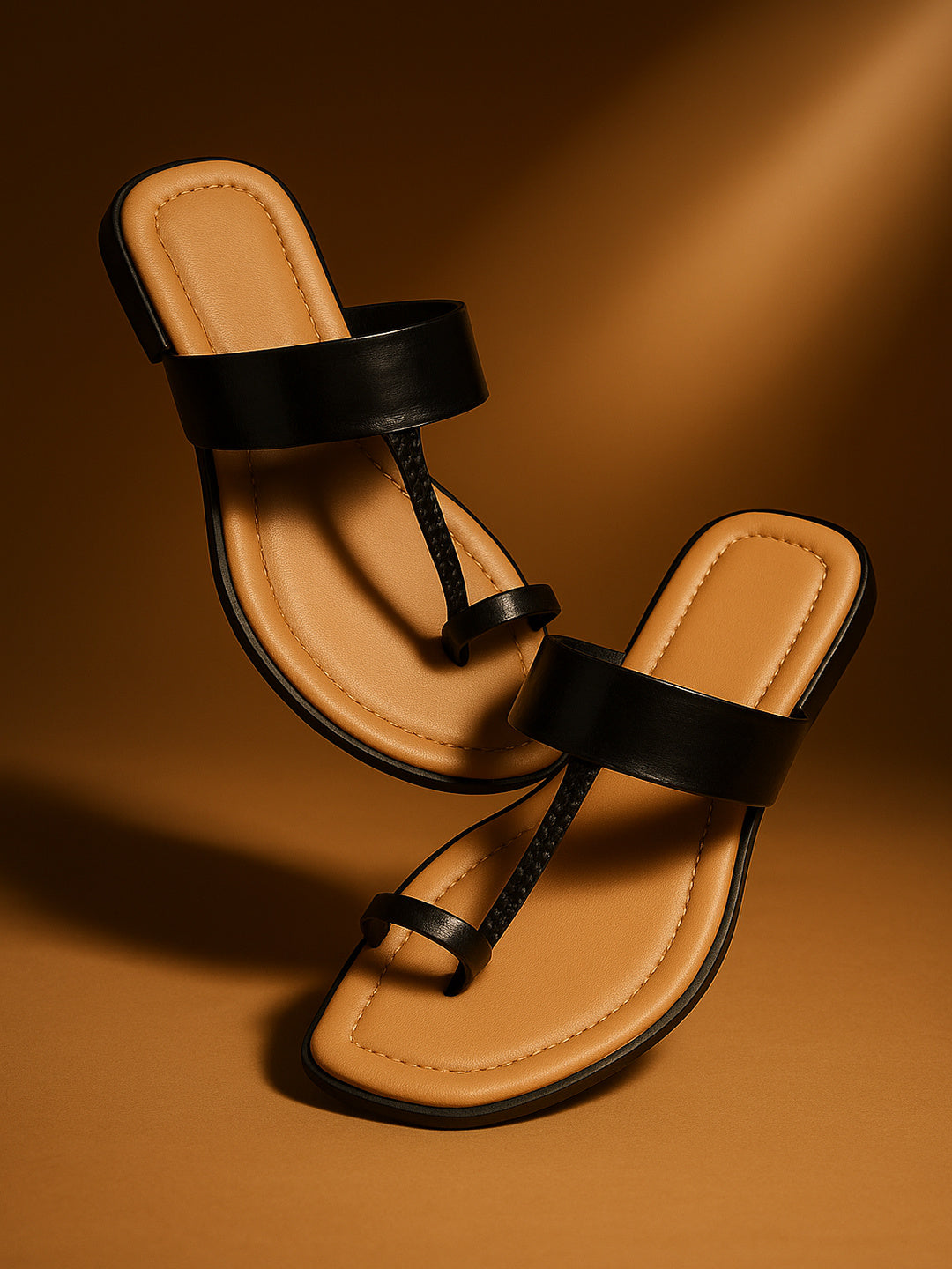 Black Toe ring flat casual sandal