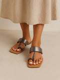 Women's Grey Flats Sandal | Comfortable Flats Sandal Slippers | Classic slipper under 499 | Open Square Toe Ring for Casual & Ethnic Occassions.