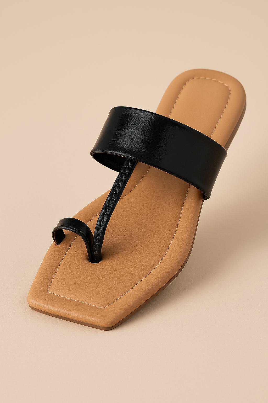 Women's Black Flats Sandal | Comfortable Flats Sandal Slippers | Classic slipper under 499 | Open Square Toe Ring for Casual & Ethnic Occassions.