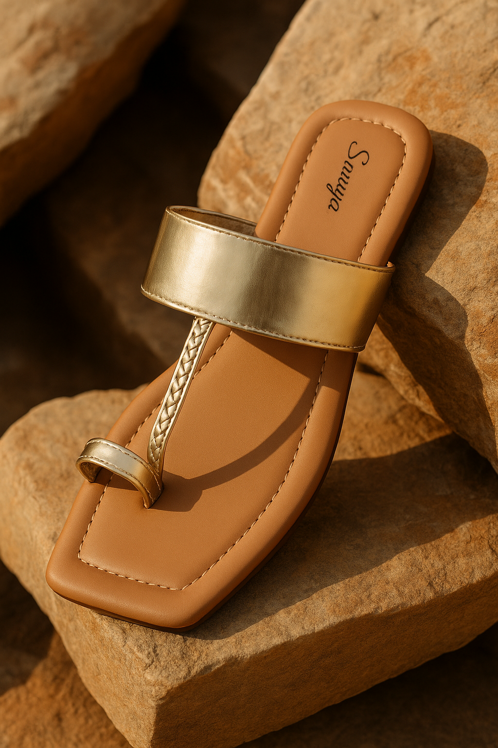 Women's Gold Flats Sandal | Comfortable Flats Sandal Slippers | Classic slipper under 499 | Open Square Toe Ring for Casual & Ethnic Occassions.