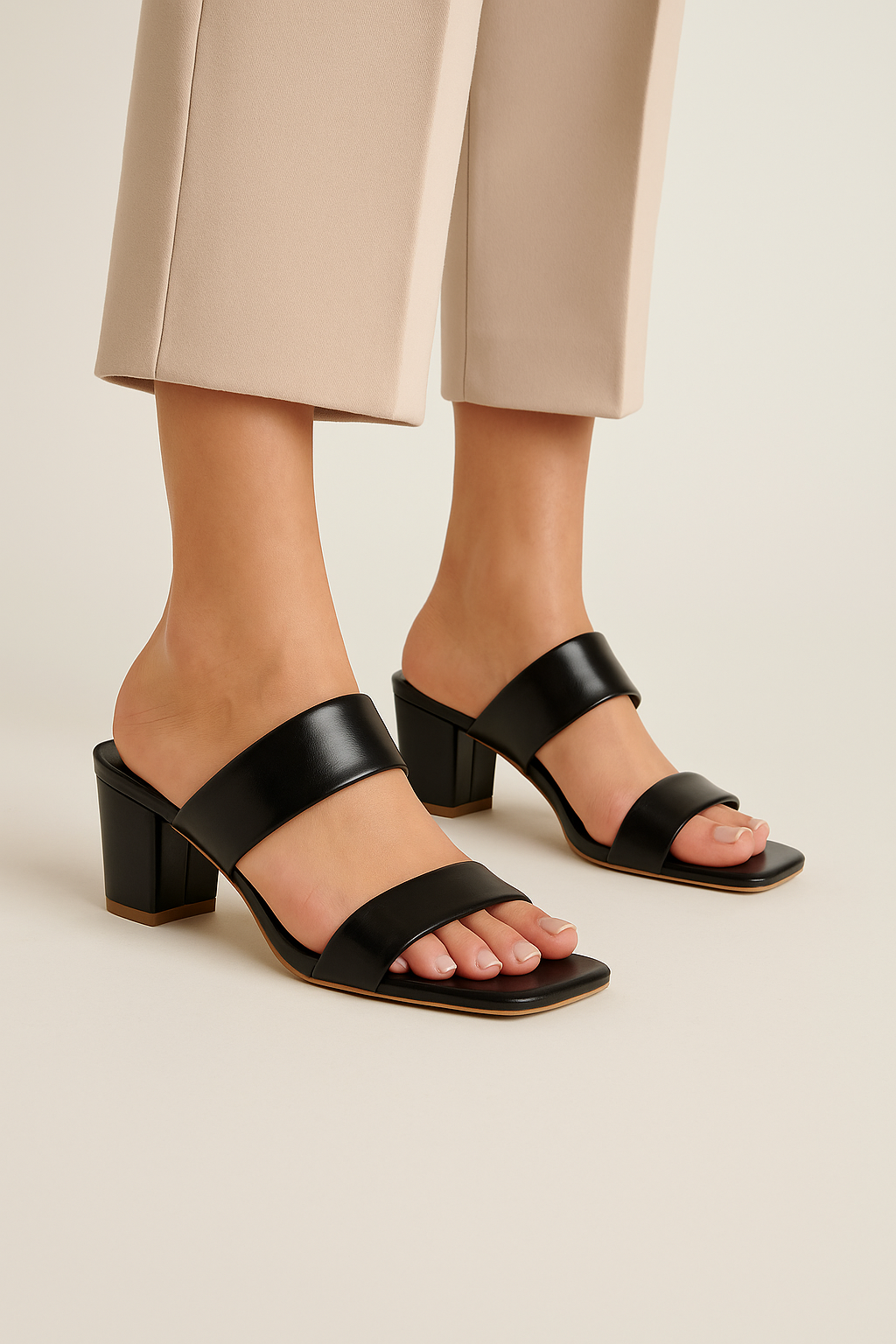 Trendy Black Block Heel Slip-On Sandals for Women | Party & Casual Wear | Shunya Footwear