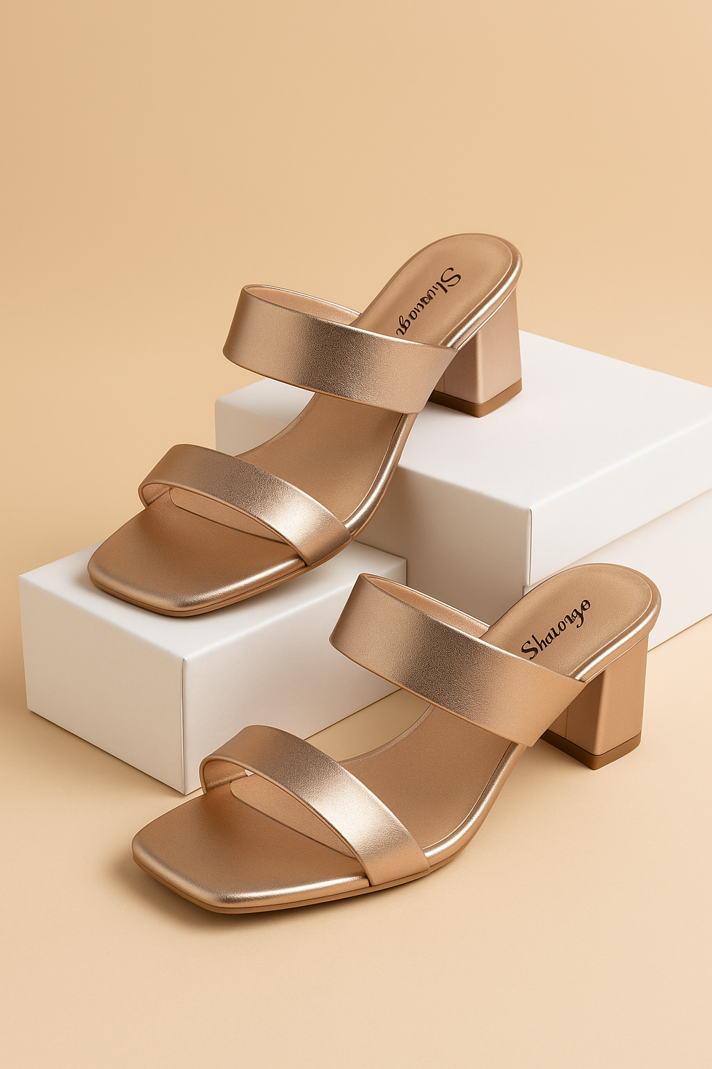 Women’s Stylish R.Gold Block Heel Sandals | Elegant Slip-On Party & Office Wear Heels
