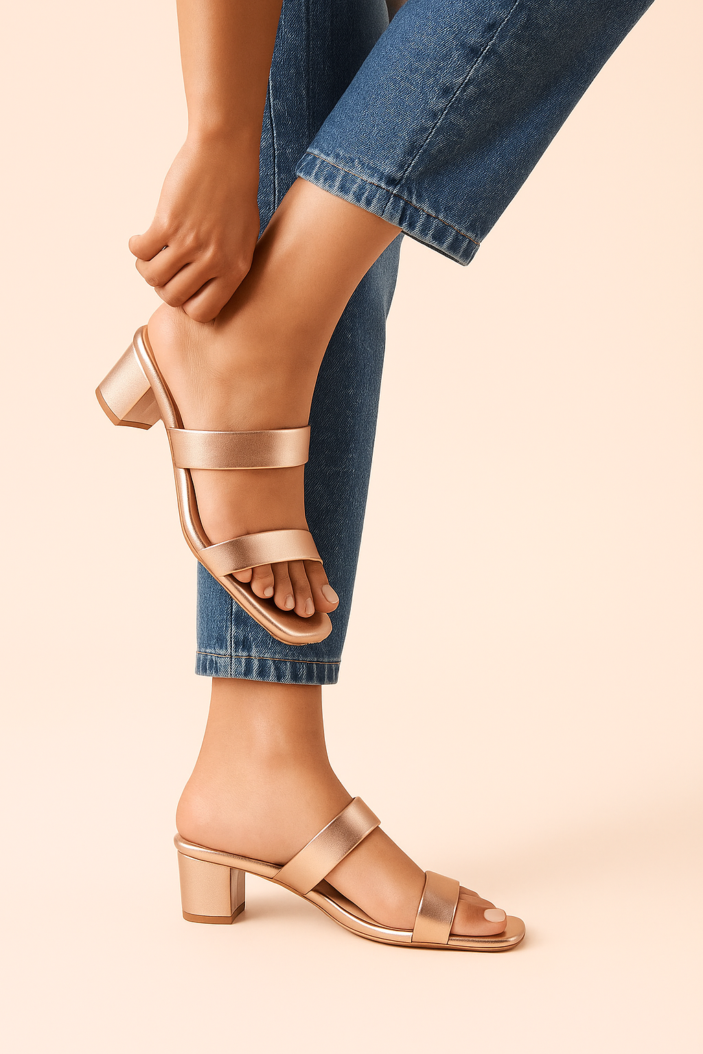 Women’s Stylish R.Gold Block Heel Sandals | Elegant Slip-On Party & Office Wear Heels