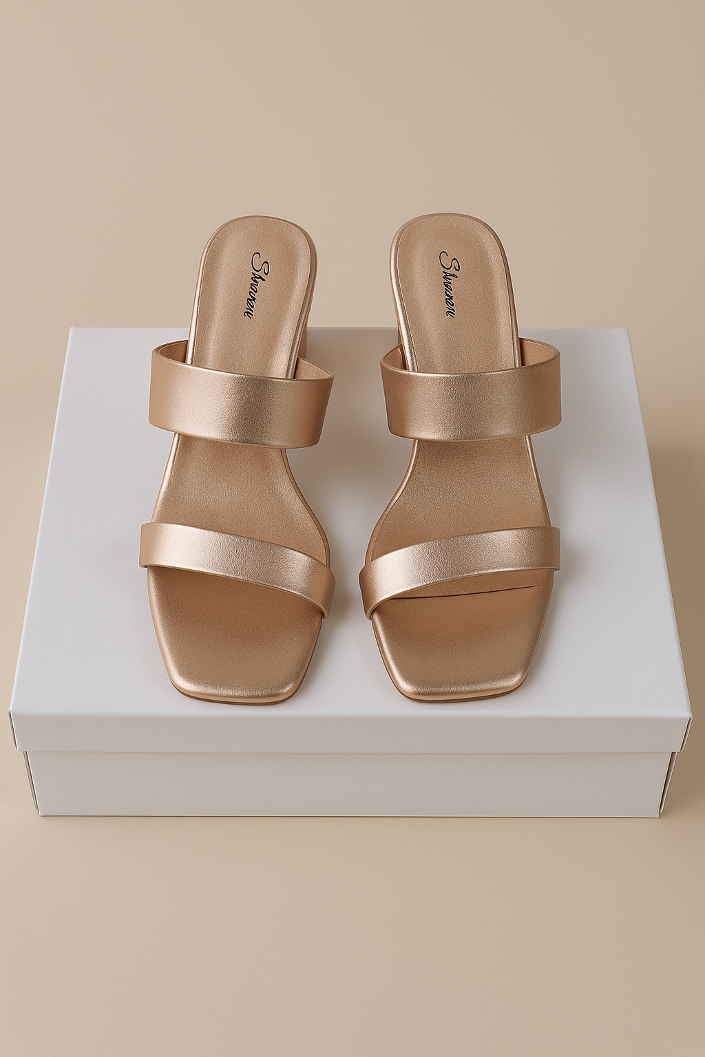 Trendy Gold Block Heel Slip-On Sandals for Women | Party & Casual Wear | Shunya Footwear
