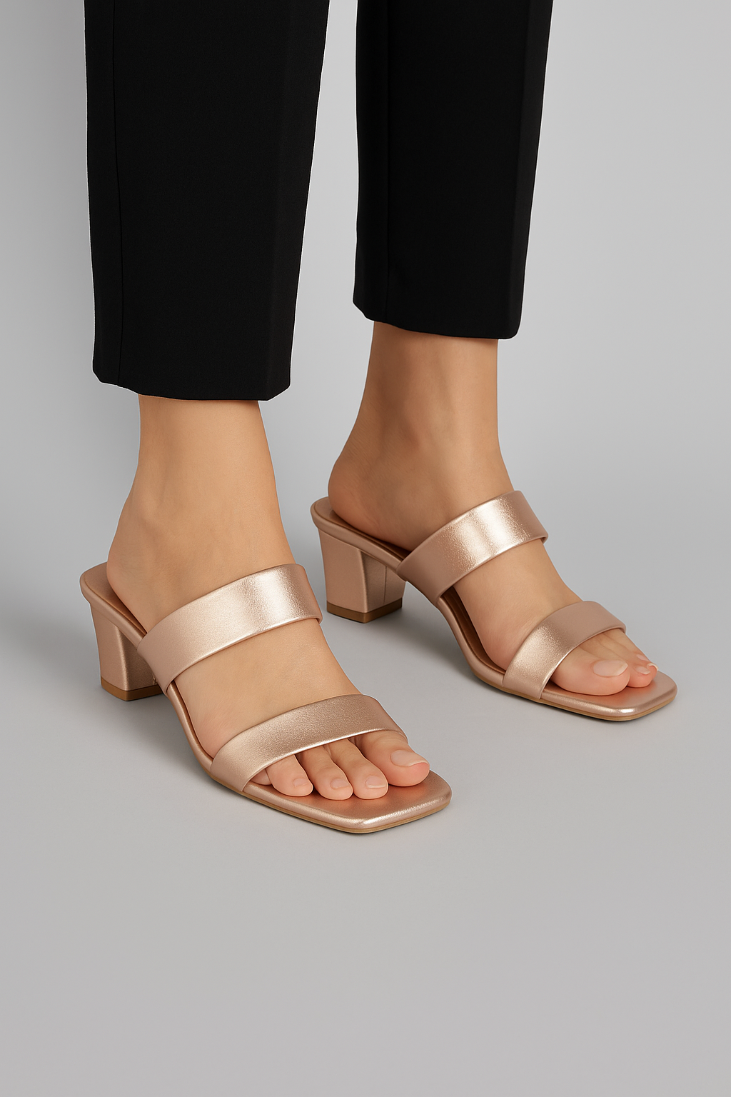 Women’s Stylish R.Gold Block Heel Sandals | Elegant Slip-On Party & Office Wear Heels