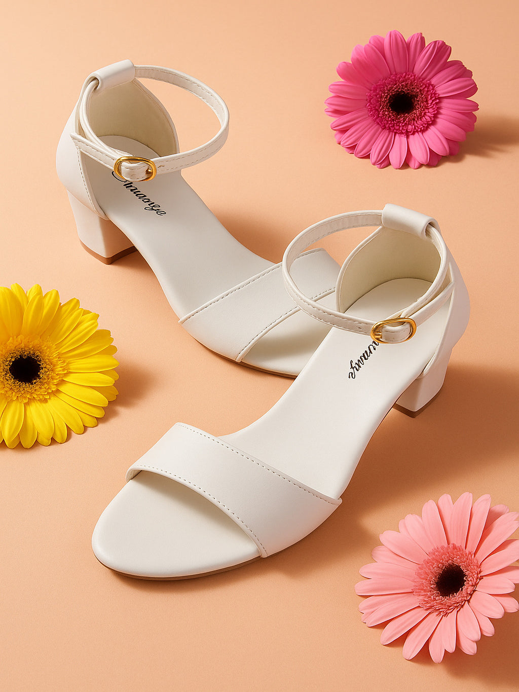 White Counter Back Block Heel Sandal