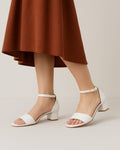 White Counter Back Block Heel Sandal