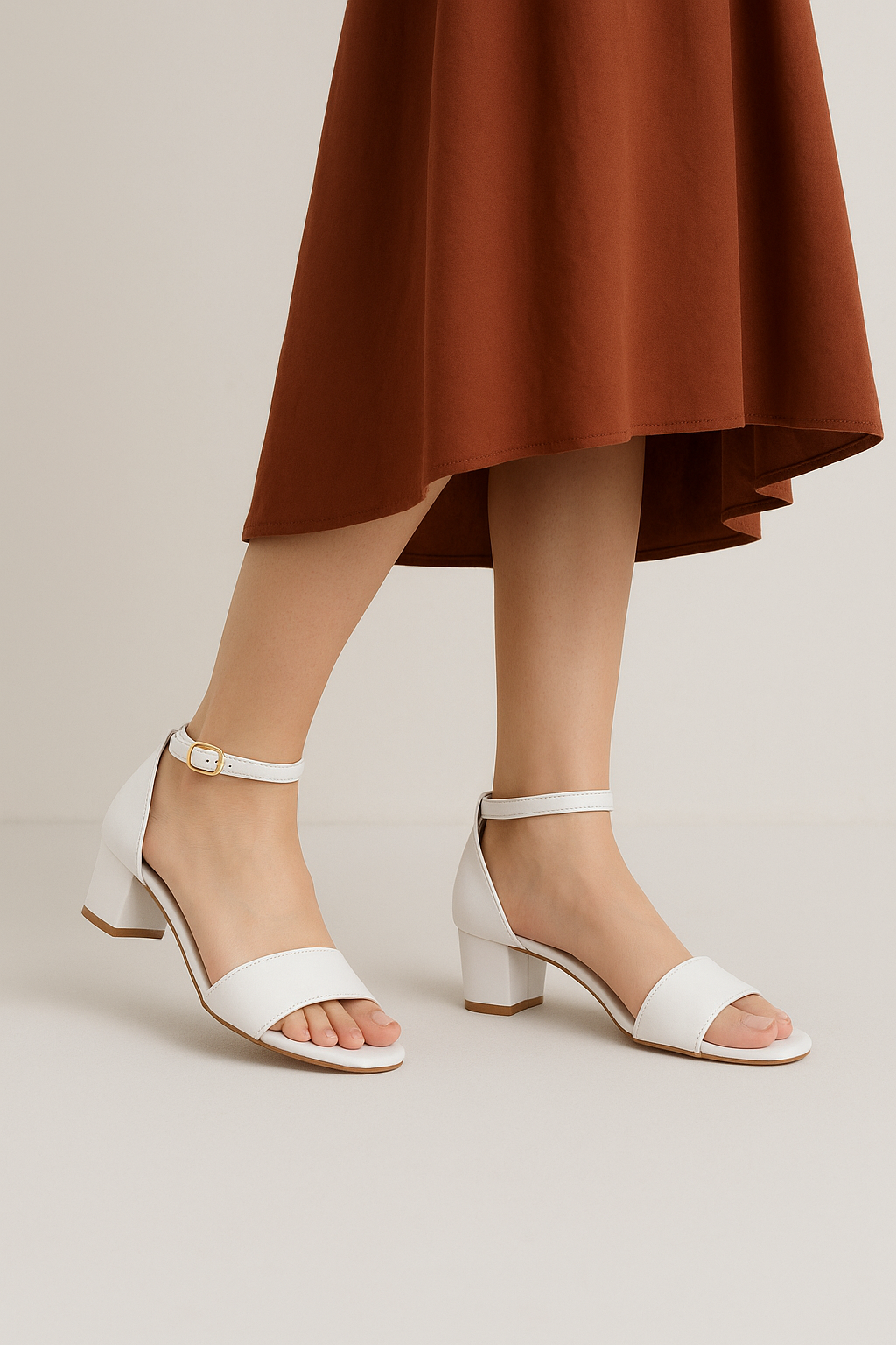 Shunya Women Comfortable White Open Round Toe Counter Block Heel Ankle Strap Buckle sandal for College, Casual and Official Occassions.