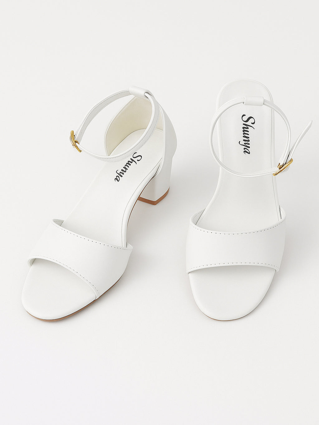 White Counter Back Block Heel Sandal