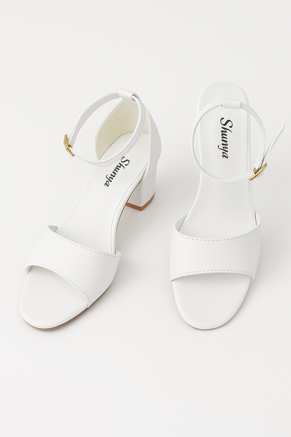 Shunya Women Comfortable White Open Round Toe Counter Block Heel Ankle Strap Buckle sandal for College, Casual and Official Occassions.