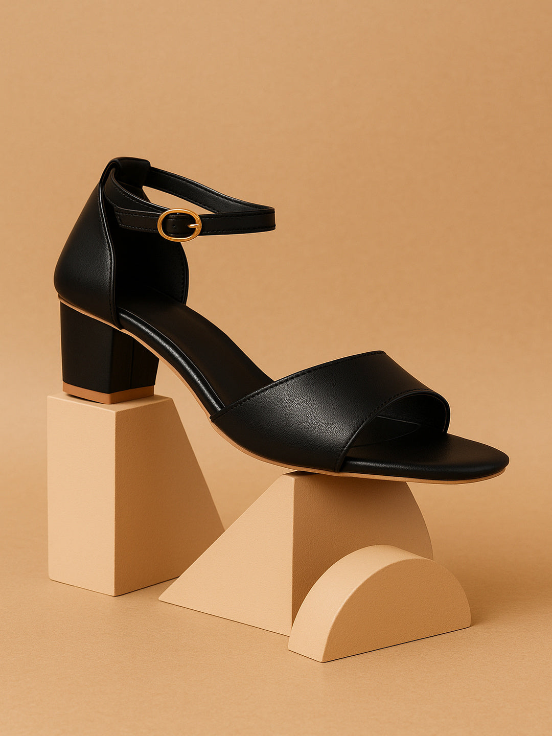 Black Counter Back Block Heel Sandal