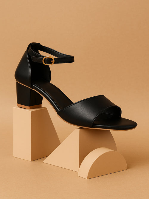 Black Counter Back Block Heel Sandal