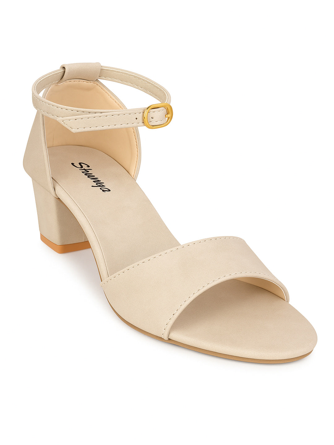 Beige Counter Back Block Heel Sandal