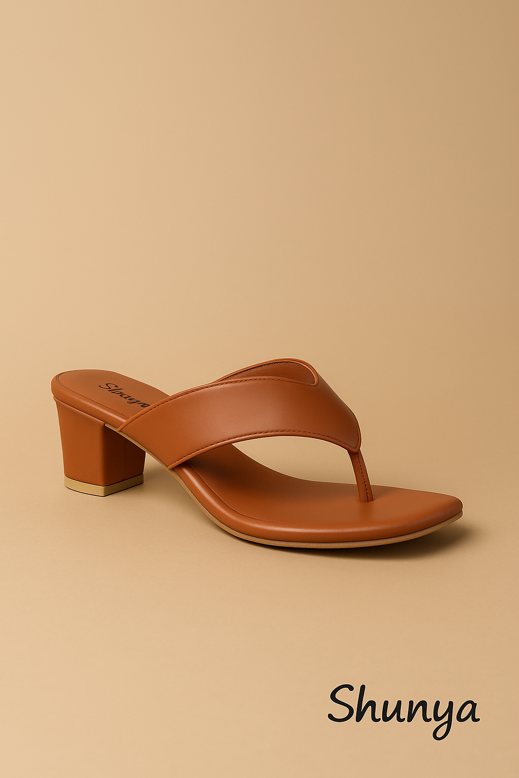 Shunya Footwear Comfortable Formal Wear Tan Square Toe Block Heeled Sandal