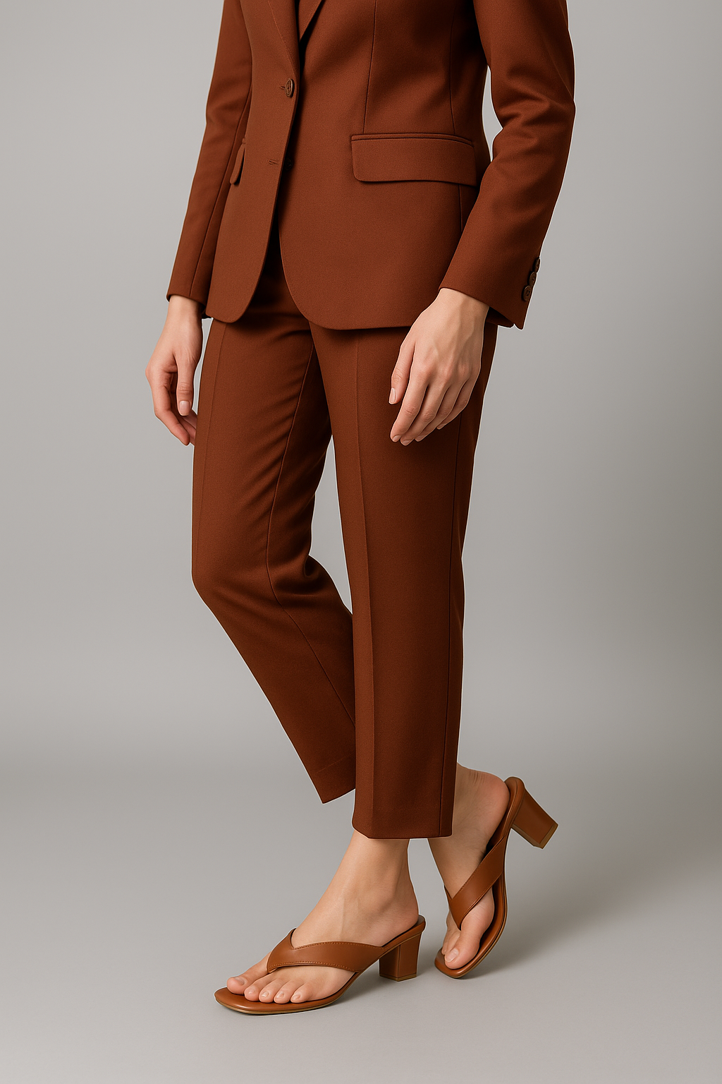 Shunya Footwear Comfortable Formal Wear Tan Square Toe Block Heeled Sandal