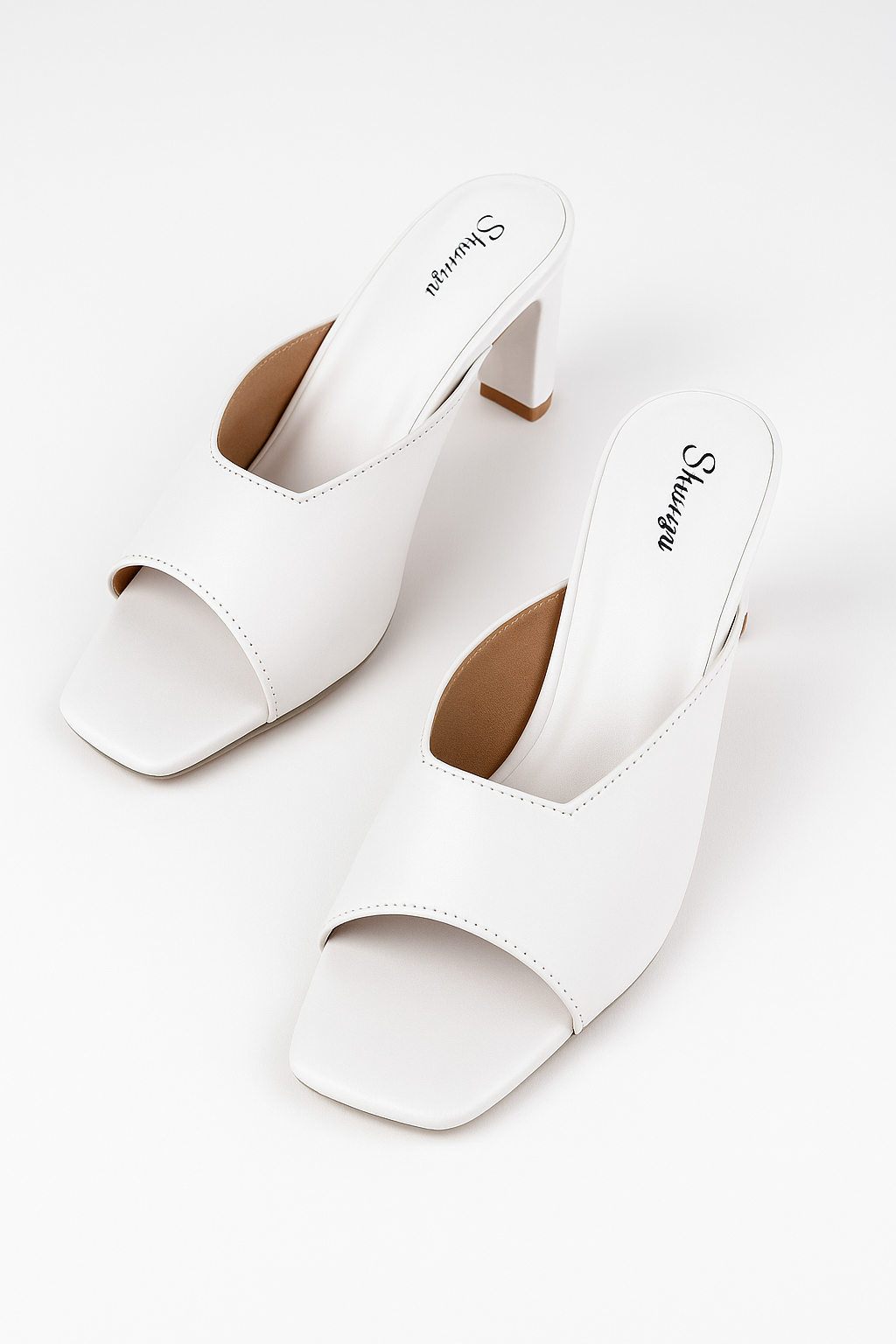 Shunya Women Comfortable White Open Square Toe Block Heel Slip-On Sandal For Casual, Indian and Official Occassions