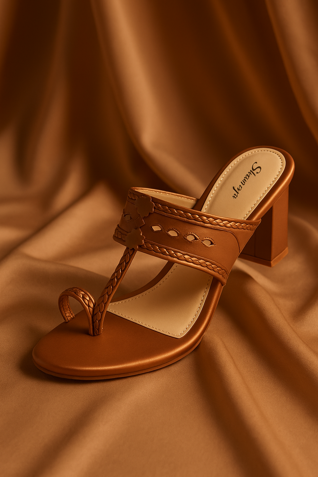 Copper Ethnic Kolhapuri Block Heels Sandal