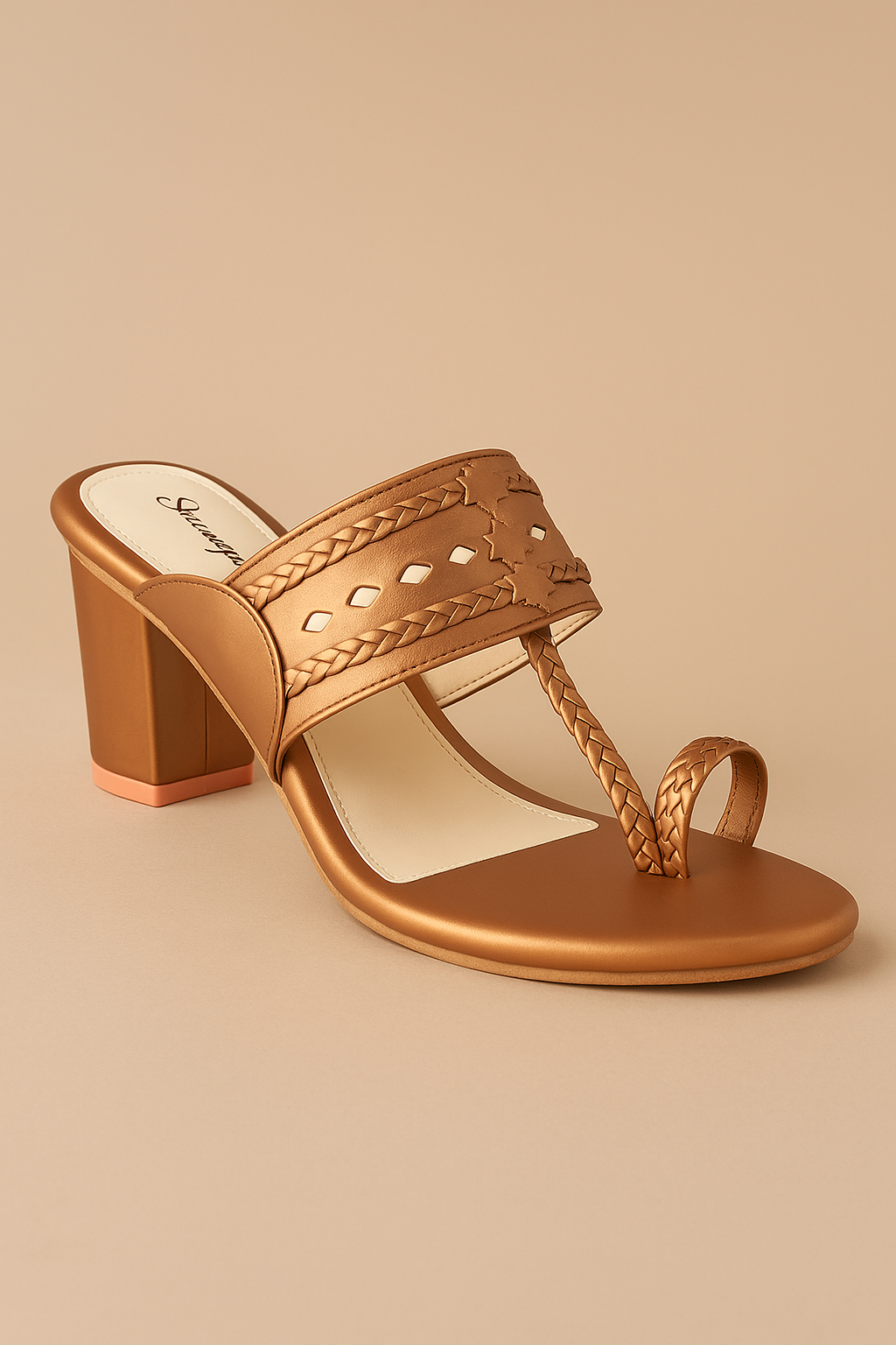Copper Ethnic Kolhapuri Block Heels Sandal