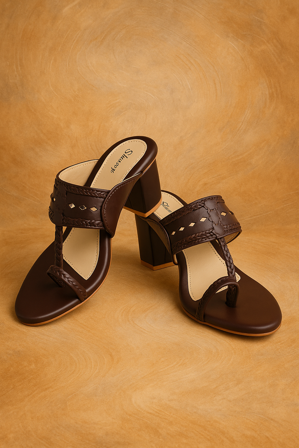 Brown Ethnic Kolhapuri Block Heels Sandal