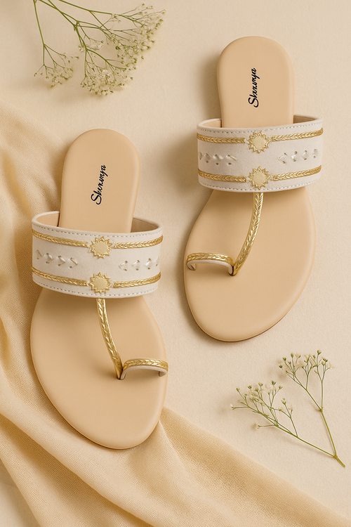 Classic Ivory Embellished Kolhapuri Flats