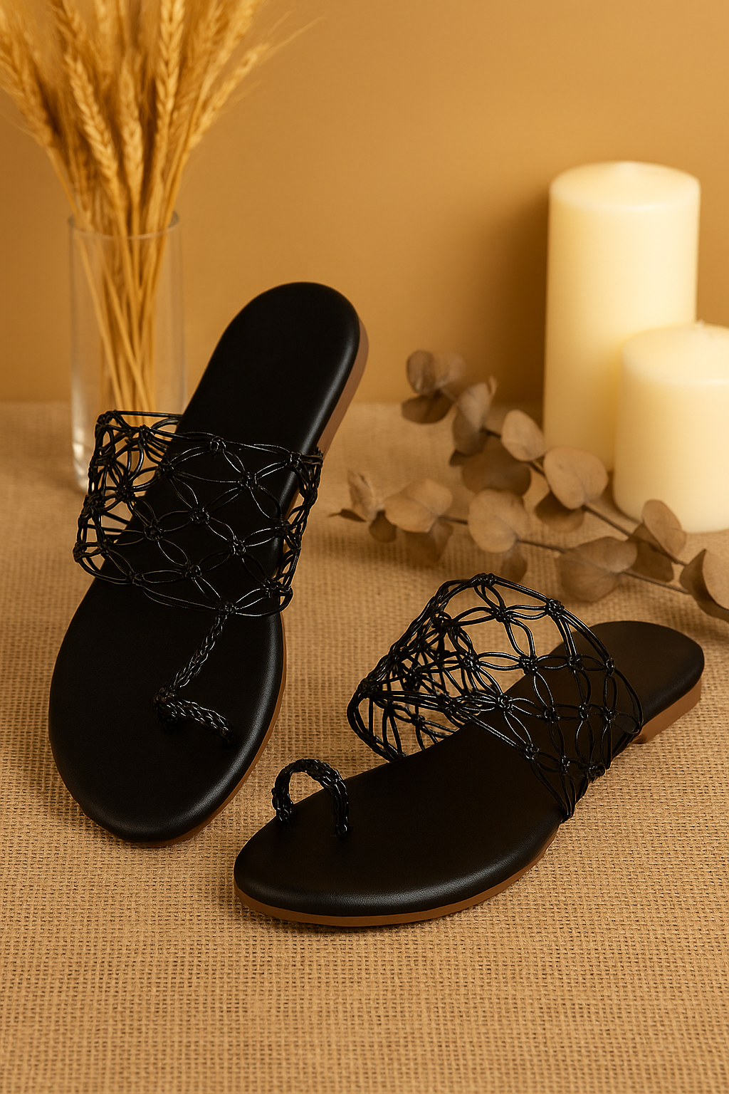 Black Braided & Netted Slip-On Flats by Shunya