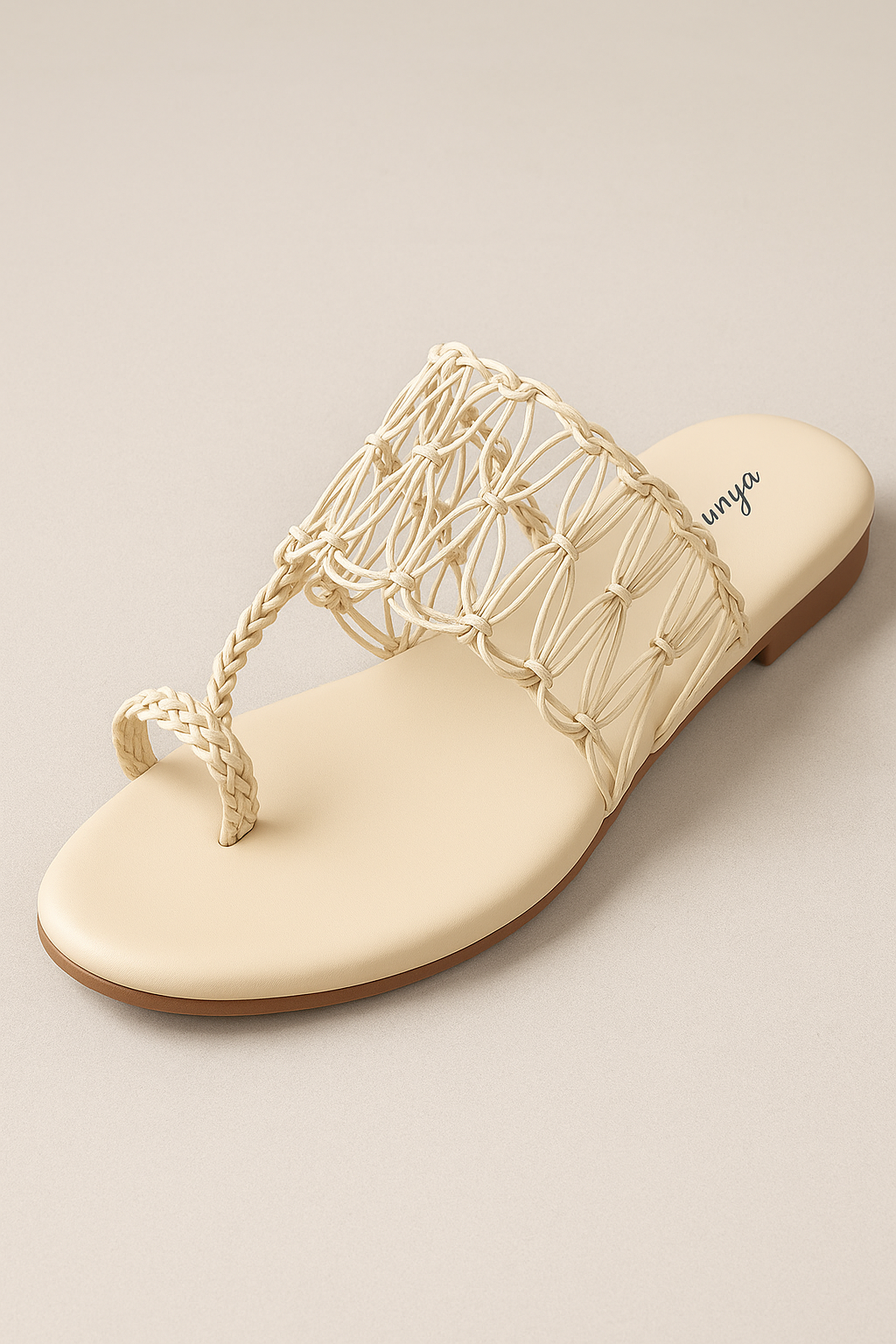 Cream Braided & Netted Slip-On Flats by Shunya