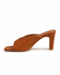 Tan Gloss Block Heel Mules